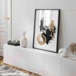 Poster abstract forme neregulate negru auriu living, postere perete, postere pereti, postere mari de perete, tablou poster, postere inramate, postere bucuresti, tablouri scandinave, poster 50x70, tablouri, postere romania, tablouri moderne, design interior