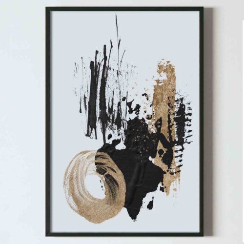 Poster abstract forme neregulate negru auriu, postere perete, postere pereti, postere mari de perete, tablou poster, postere inramate, postere bucuresti, tablouri scandinave, poster 50x70, tablouri, postere romania, tablouri moderne, design interior