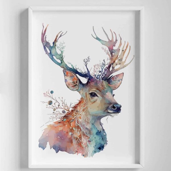 Poster acuarele cerb multicolor camera copiilor, poster camera copii, postere camera copii, postere perete, postere pereti, postere mari de perete, tablou poster, postere inramate, postere bucuresti, tablouri scandinave, poster 50x70, tablouri, postere romania, tablouri moderne, design interior