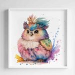 Poster acuarele bufnita multicolor camera copiilor, poster camera copii, postere camera copii, postere perete, postere pereti, postere mari de perete, tablou poster, postere inramate, postere bucuresti, tablouri scandinave, poster 50x70, tablouri, postere romania, tablouri moderne, design interior