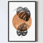 Poster abstract cu frunza si cerc, acuarele, bej si negru, postere perete, postere pereti, postere mari de perete, tablou poster, postere inramate, postere bucuresti, tablouri scandinave, poster 50x70, tablouri, postere romania, tablouri moderne, design interior