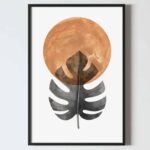 Poster abstract cu frunza si cerc, acuarele, bej si negru, postere perete, postere pereti, postere mari de perete, tablou poster, postere inramate, postere bucuresti, tablouri scandinave, poster 50x70, tablouri, postere romania, tablouri moderne, design interior