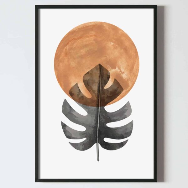 Poster abstract cu frunza si cerc, acuarele, bej si negru, postere perete, postere pereti, postere mari de perete, tablou poster, postere inramate, postere bucuresti, tablouri scandinave, poster 50x70, tablouri, postere romania, tablouri moderne, design interior