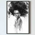 poster tablou alb negru acuarele portret negresa design interior decoratiuni perete living dormitor hol, postere perete, postere pereti, postere mari de perete, tablou poster, postere inramate, postere bucuresti, tablouri scandinave, poster 50x70, tablouri, postere romania, tablouri moderne, design interior