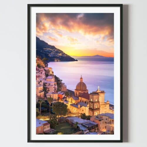 Poster peisaj la apus de pe coasta Amalfi Positano Italia, postere perete, postere pereti, postere mari de perete, tablou poster, postere inramate, postere bucuresti, tablouri scandinave, poster 50x70, tablouri, postere romania, tablouri moderne, design interior