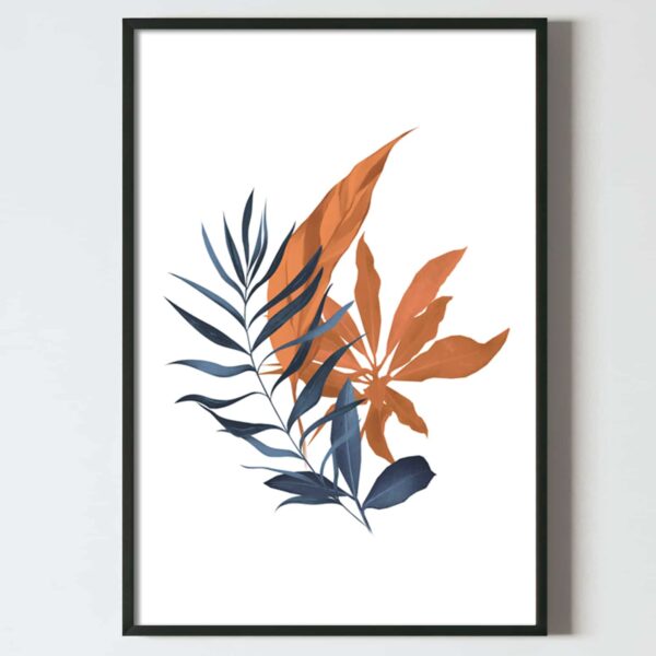 postere pentru tablou arta digitala frunze albastre si portocalii, postere perete, postere pereti, postere mari de perete, tablou poster, postere inramate, postere bucuresti, tablouri scandinave, poster 50x70, tablouri, postere romania, tablouri moderne, design interior