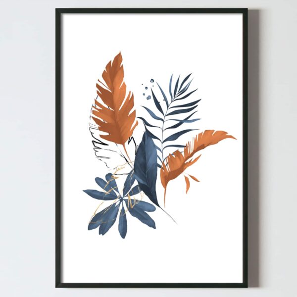 postere pentru tablou arta digitala frunze albastre si portocalii, postere perete, postere pereti, postere mari de perete, tablou poster, postere inramate, postere bucuresti, tablouri scandinave, poster 50x70, tablouri, postere romania, tablouri moderne, design interior