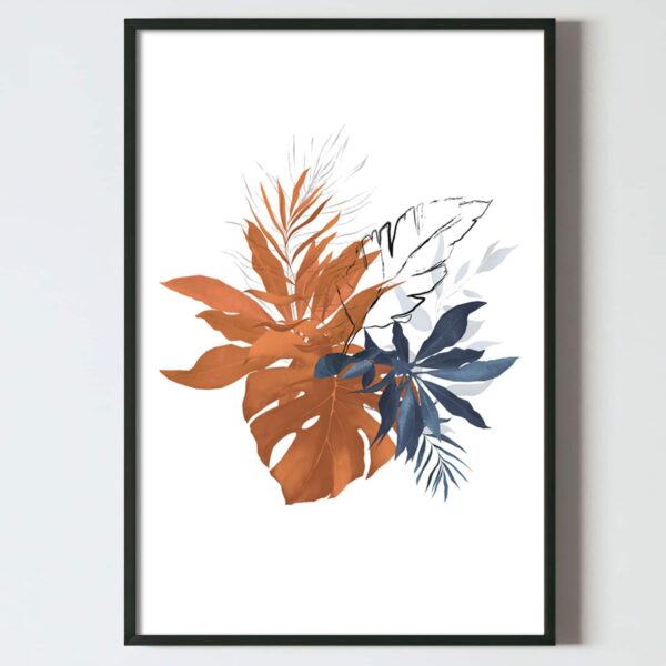 postere pentru tablou arta digitala frunze albastre si portocalii, postere perete, postere pereti, postere mari de perete, tablou poster, postere inramate, postere bucuresti, tablouri scandinave, poster 50x70, tablouri, postere romania, tablouri moderne, design interior