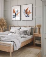 Set 2 postere pentru tablou arta digitala frunze albastre si portocalii, postere perete, postere pereti, postere mari de perete, tablou poster, postere inramate, postere bucuresti, tablouri scandinave, poster 50x70, tablouri, postere romania, tablouri moderne, design interior