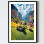 Poster tablou perete : peisaj cu muntele Matterhorn cu poteca si 2 cabane de lemn, postere perete, postere pereti, postere mari de perete, tablou poster, postere inramate, postere bucuresti, tablouri scandinave, poster 50x70, tablouri, postere romania, tablouri moderne, design interior